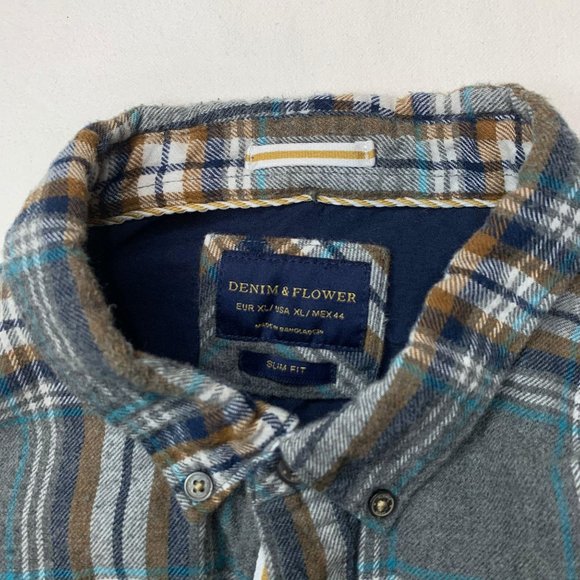 Denim & Flower Fuzzy SLIM FIT Flannel Size XL - Picture 3 of 9